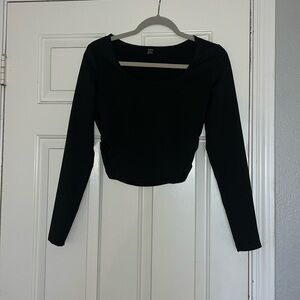 SHEIN Scoop Neck Black Long Sleeve Crop Top with Cinched Sides